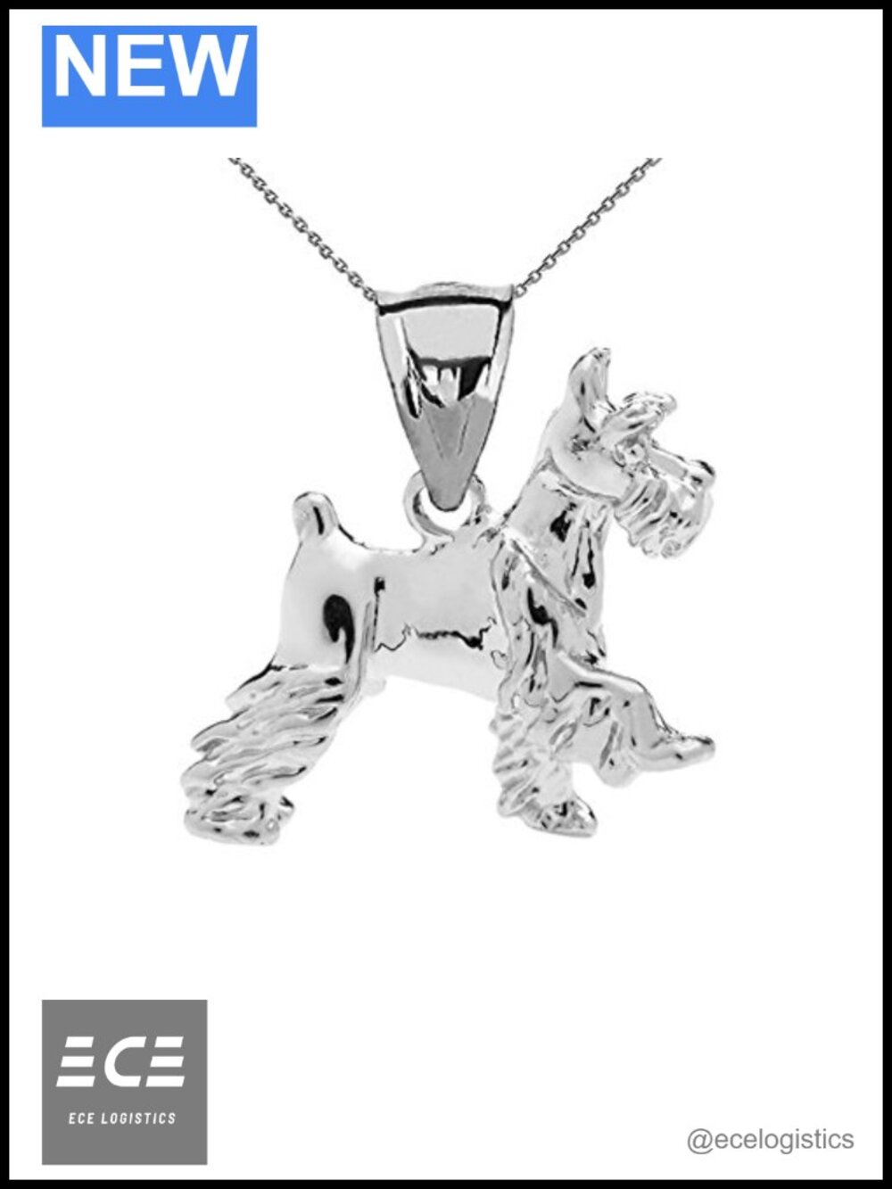 Sterling Silver Schnauzer Charm Pendant Necklace Rolo Chain Jewelry
